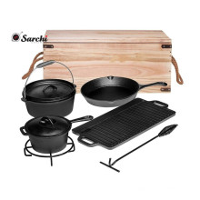 Fundición de hierro de camping utensilios de cocina horno holandés sartén plancha